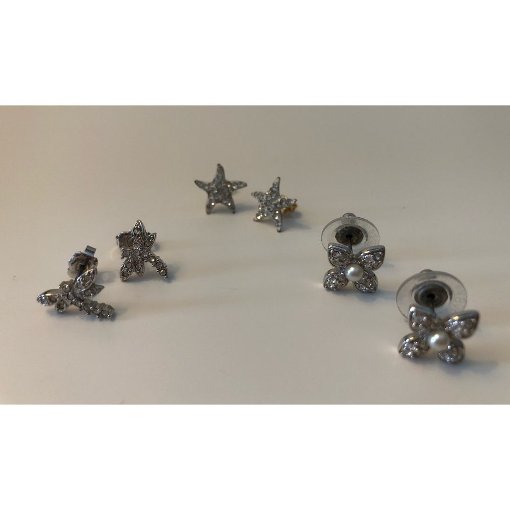 Collection of silver tone rhinestone stud earrings